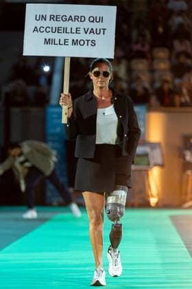 Runway For The Association Debout En Bouts At Roland-Garros Pauline Déroulède walks the runway for the association Debout En Bouts. 30 amputees wearing prosthetics parade on the Philippe-Chatrier court at Roland-Garros stadium on October 08, 2025 in Paris, France. Photo by Nasser Berzane ABACAPRESS.COM Paris France  Copyright: xBerzanexNasser ABACAx