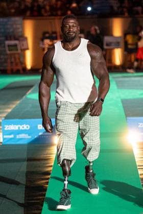 Runway For The Association Debout En Bouts At Roland-Garros Edgard John-Augustin (Bionic Body) walks the runway for the association Debout En Bouts. 30 amputees wearing prosthetics parade on the Philippe-Chatrier court at Roland-Garros stadium on October 08, 2025 in Paris, France. Photo by Nasser Berzane ABACAPRESS.COM Paris France  Copyright: xBerzanexNasser ABACAx