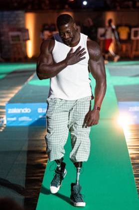 Runway For The Association Debout En Bouts At Roland-Garros Edgard John-Augustin (Bionic Body) walks the runway for the association Debout En Bouts. 30 amputees wearing prosthetics parade on the Philippe-Chatrier court at Roland-Garros stadium on October 08, 2025 in Paris, France. Photo by Nasser Berzane ABACAPRESS.COM Paris France  Copyright: xBerzanexNasser ABACAx