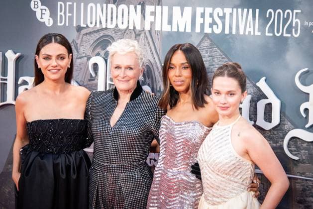 October 8, 2025, London, United Kingdom: (L-R) Mila Kunis, Glenn Close, Kerry Washington and Cailee Spaeny attend the Wake Up Dead Man: A Knives Out Mystery opening gala during the 69th BFI London Film Festival at The Royal Festival Hall. London United Kingdom - ZUMAs197 20251008_aaa_s197_174 Copyright: xLoredanaxSangiulianox