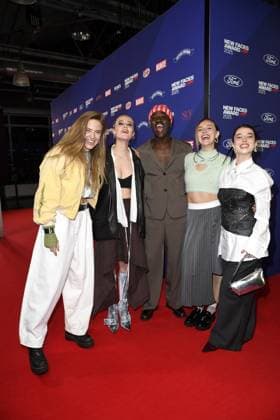 Greta Hirsch, Paula Engels, Jonny Mahoro, Ella Stern and Marie Bothmer at the BUNTE New Face AWARDS ceremony at the Festsaal Kreuzberg in Berlin on 08 10 2025