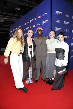 Greta Hirsch, Paula Engels, Jonny Mahoro, Ella Stern and Marie Bothmer at the BUNTE New Face AWARDS ceremony at the Festsaal Kreuzberg in Berlin on 08 10 2025