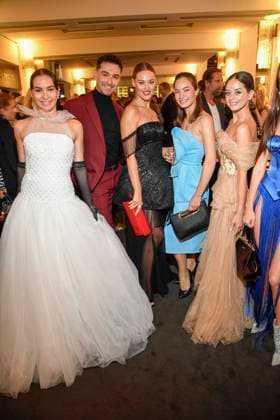 abb Renate Lusin, Andrzej Cibis and professional dancer Malika Dzumaev at the aftershow party at the world premiere of the new Grand Show Blinded by delight at Friedrichstadt Palast on 08 10 2025 in Berlin Berlin Germany