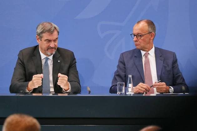 Berlin, Deutschland, 09.10.2025: Bundeskanzleramt: Pressekonferenz nach Koalitionsausschuss: CSU-Chef Markus Söder und Bundeskanzler Friedrich Merz (CDU) *** Berlin, Germany, 09 10 2025 Federal Chancellery Press conference after coalition committee CSU leader Markus Söder and Federal Chancellor Friedrich Merz CDU Copyright: xdtsxNachrichtenagenturx dts_86964