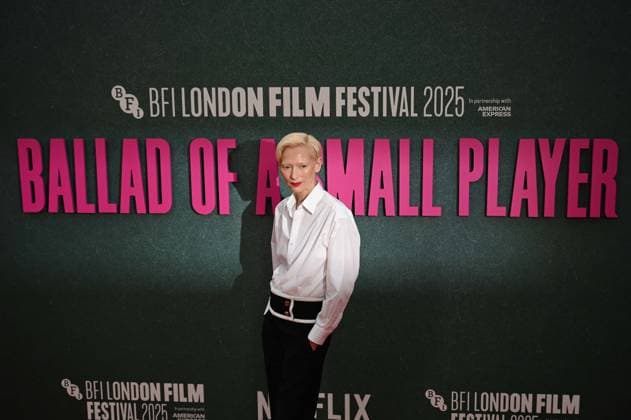Ballad of a Small Player Headline Gala - The 69th BFI London Film Festival LONDON, UNITED KINGDOM - OCTOBER 9: Tilda Swinton attends the Ballad of a Small Player Headline Gala at the 69th BFI London Film Festival at The Royal Festival Hall on October 09, 2025 in London, United Kingdom on October 9, 2025. Rasid Necati Aslim Anadolu London United Kingdom. Editorial use only. Please get in touch for any other usage.  Copyright: x2025xAnadoluxRasidxNecatixAslimx