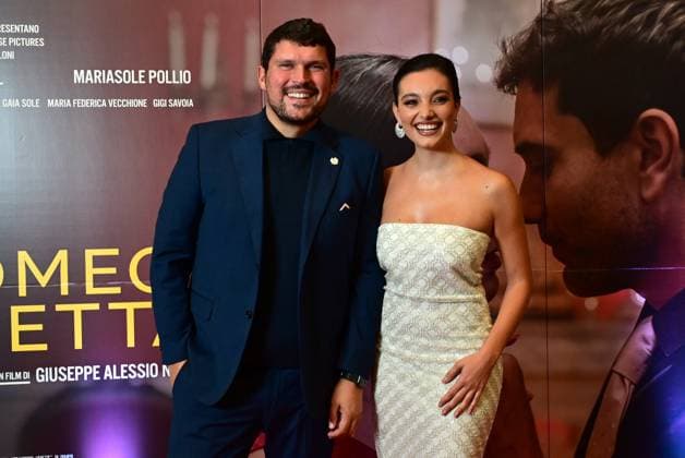 Naples, October 9, 2025. Presentation of the film Romeo and Juliet by Giuseppe Alessio Nuzzo. Pictured: Mariasole Pollio with Giuseppe Alessio Nuzzo.  Copyright: xRobertoxJandolix xipa-agency.netx xRobertoxJandolix IPA_Agency_IPA66362572