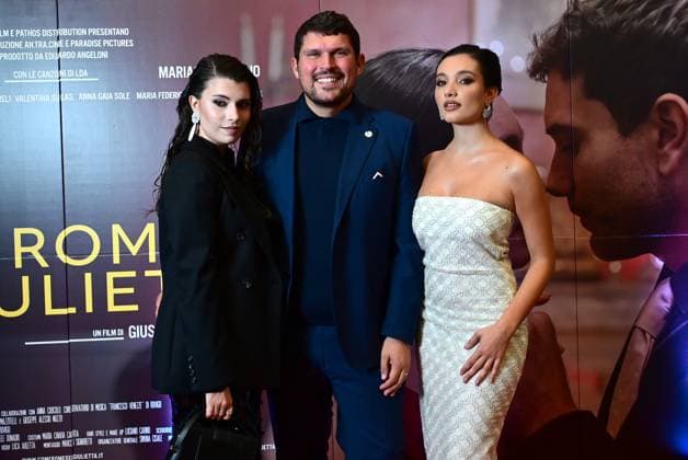 Naples, October 9, 2025. Presentation of the film Romeo and Juliet by Giuseppe Alessio Nuzzo. Pictured: Giovanna Sannino, Giuseppe Alessio Nuzzo, and Mariasole Pollio.  Copyright: xRobertoxJandolix xipa-agency.netx xRobertoxJandolix IPA_Agency_IPA66362574