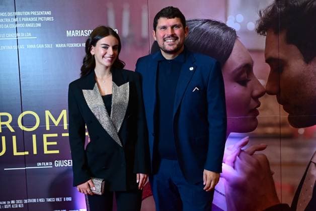 Naples, October 9, 2025. Presentation of the film Romeo and Juliet by Giuseppe Alessio Nuzzo. Pictured: Maria Federica Vecchione with Alessio Nuzzo.  Copyright: xRobertoxJandolix xipa-agency.netx xRobertoxJandolix IPA_Agency_IPA66362652