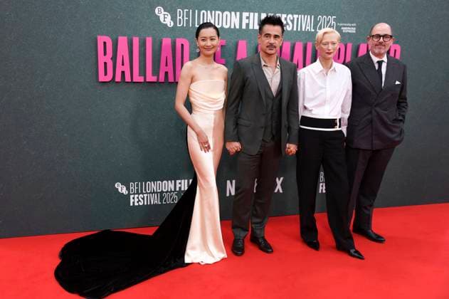 Fala Chen, Colin Farrell, Tilda Swinter and Edward Berger at the premiere of the feature film Ballad of a Small Player at the 69 BFI London Film Festival 2025 at the Royal Festival Hall London, 09 10 2025 Foto:xS.xVasx xFuturexImagex small_5044