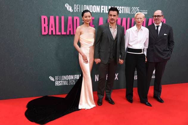 Fala Chen, Colin Farrell, Tilda Swinter and Edward Berger at the premiere of the feature film Ballad of a Small Player at the 69 BFI London Film Festival 2025 at the Royal Festival Hall London, 09 10 2025 Foto:xS.xVasx xFuturexImagex small_5046