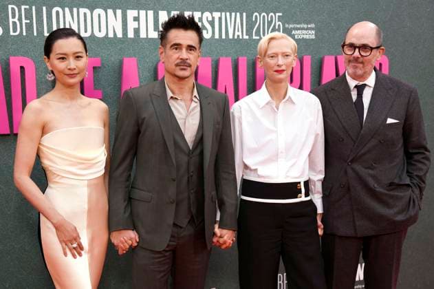Fala Chen, Colin Farrell, Tilda Swinter and Edward Berger at the premiere of the feature film Ballad of a Small Player at the 69 BFI London Film Festival 2025 at the Royal Festival Hall London, 09 10 2025 Foto:xS.xVasx xFuturexImagex small_5047