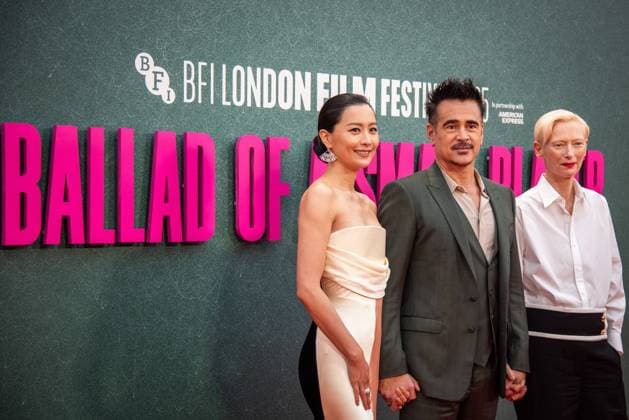 October 9, 2025, London, United Kingdom: Fala Chen, Colin Farrell and Tilda Swinton attend the Ballad of a Small Player Headline Gala during the 69th BFI London Film Festival at The Royal Festival Hall. London United Kingdom - ZUMAs197 20251009_aaa_s197_151 Copyright: xLoredanaxSangiulianox