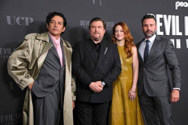 NEW YORK, NY- OCTOBER 9: Gabriel Luna, Michael Chernus, Marin Ireland and Patrick Macmanus at Peacock™s Devil In Disguise: John Wayne Gacy Premiere at DGA NY Theater on October 9, 2025 in New York City. Copyright: xKatiexGodowskix