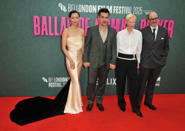 Ballad of a Small Player London Fim Festival premiere Fala Chen, Colin Farrell, Tilda Swinton and Edward Berger at the Ballad of a Small Player 69th BFI London Film Festival headline gala, day 2, Royal Festival Hall, Belvedere Road, on Thursday 09 October 2025 in London, England, UK.  CAP CAN CAN London UK Great Britain Copyright: xCanxNguyen CapitalxPicturesx