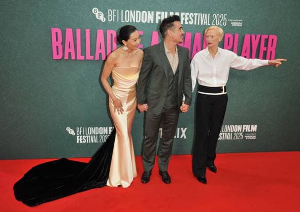 Ballad of a Small Player London Fim Festival premiere Fala Chen, Colin Farrell and Tilda Swinton at the Ballad of a Small Player 69th BFI London Film Festival headline gala, day 2, Royal Festival Hall, Belvedere Road, on Thursday 09 October 2025 in London, England, UK.  CAP CAN CAN London UK Great Britain Copyright: xCanxNguyen CapitalxPicturesx