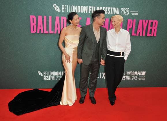 Ballad of a Small Player London Fim Festival premiere Fala Chen, Colin Farrell and Tilda Swinton at the Ballad of a Small Player 69th BFI London Film Festival headline gala, day 2, Royal Festival Hall, Belvedere Road, on Thursday 09 October 2025 in London, England, UK.  CAP CAN CAN London UK Great Britain Copyright: xCanxNguyen CapitalxPicturesx