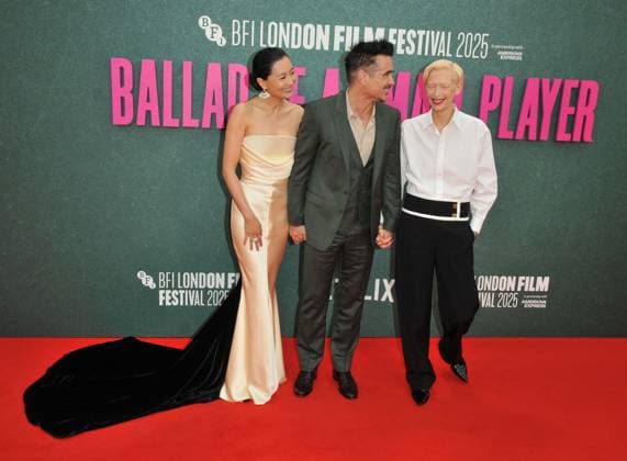 Ballad of a Small Player London Fim Festival premiere Fala Chen, Colin Farrell and Tilda Swinton at the Ballad of a Small Player 69th BFI London Film Festival headline gala, day 2, Royal Festival Hall, Belvedere Road, on Thursday 09 October 2025 in London, England, UK.  CAP CAN CAN London UK Great Britain Copyright: xCanxNguyen CapitalxPicturesx