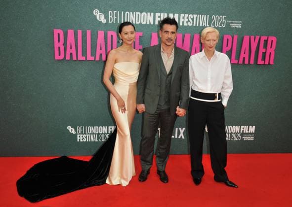 Ballad of a Small Player London Fim Festival premiere Fala Chen, Colin Farrell and Tilda Swinton at the Ballad of a Small Player 69th BFI London Film Festival headline gala, day 2, Royal Festival Hall, Belvedere Road, on Thursday 09 October 2025 in London, England, UK.  CAP CAN CAN London UK Great Britain Copyright: xCanxNguyen CapitalxPicturesx