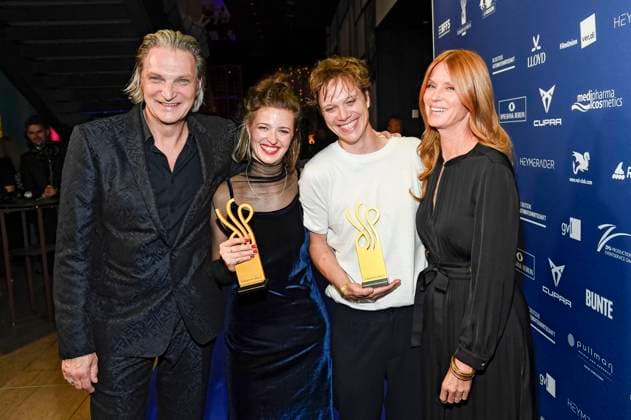 Stefan Jürgens, Linda Blümchen, Simon Steinhorst and Esther Schweins at the presentation of the German Acting Award 2025 at the Hotel Pullman Berlin Schweizerhof Berlin, 09 10 2025 Foto:xF.xKernx xFuturexImagex schauspielrpreis_5300