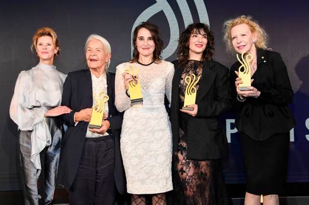 Leslie Malton, Hildegard Schmahl, Jennifer Sabel, Seyneb Saleh and Sunnyi Melles at the German Acting Award 2025 ceremony at the Hotel Pullman Berlin Schweizerhof Berlin, 09 10 2025 Foto:xF.xKernx xFuturexImagex schauspielrpreis_5315