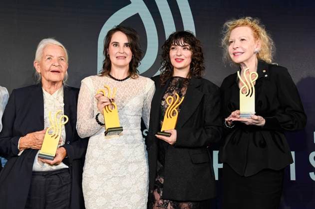 Hildegard Schmahl, Jennifer Sabel, Seyneb Saleh and Sunnyi Melles at the German Acting Award 2025 ceremony at the Hotel Pullman Berlin Schweizerhof Berlin, 09 10 2025 Foto:xF.xKernx xFuturexImagex schauspielrpreis_5317