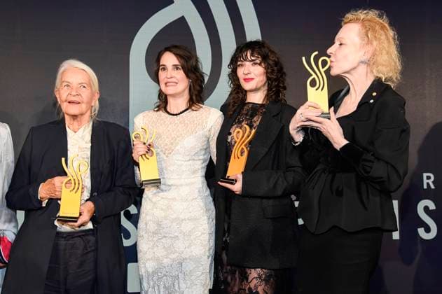 Hildegard Schmahl, Jennifer Sabel, Seyneb Saleh and Sunnyi Melles at the German Acting Award 2025 ceremony at the Hotel Pullman Berlin Schweizerhof Berlin, 09 10 2025 Foto:xF.xKernx xFuturexImagex schauspielrpreis_5318