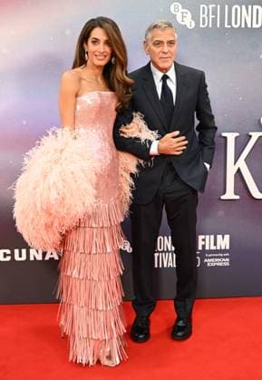American actor George Clooney and British lawyer Amal Clooney attend the premiere of Jay Kelly at the 69th BFI London Film Festival in London, England on Friday, October 10, 2025.  LON20251010122 RUNExHELLESTAD