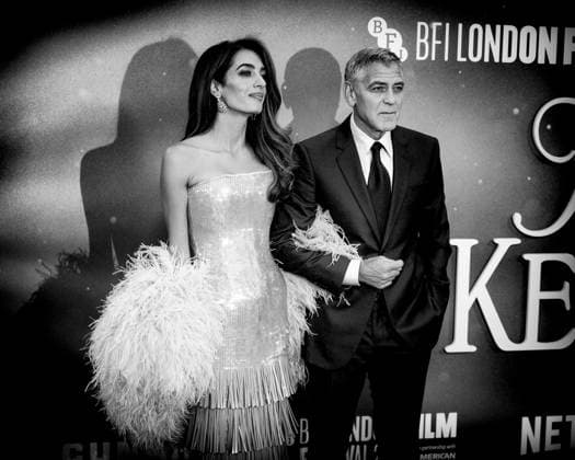 Jay Kelly UK premiere, BFI London Film Festival, Royal Festival Hall, London, 10 October 2025. George Clooney and Amal Clooney attends the BFI London Film Festival; the UK premiere of JAY KELLY on Friday 10 October 2025 at Royal Festival Hall, London. Editors Note: Image converted to monochrome., Credit:Julie Edwards Avalon  Copyright: xJuliexEdwardsx xAvalonx 1044592399