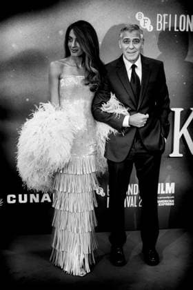 Jay Kelly UK premiere, BFI London Film Festival, Royal Festival Hall, London, 10 October 2025. George Clooney and Amal Clooney attends the BFI London Film Festival; the UK premiere of JAY KELLY on Friday 10 October 2025 at Royal Festival Hall, London. Editors Note: Image converted to monochrome., Credit:Julie Edwards Avalon  Copyright: xJuliexEdwardsx xAvalonx 1044592415