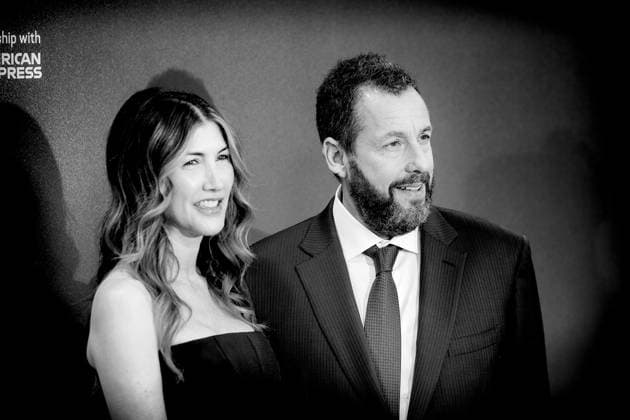 Jay Kelly UK premiere, BFI London Film Festival, Royal Festival Hall, London, 10 October 2025. Jackie Sandler and Adam Sandler attends the BFI London Film Festival; the UK premiere of JAY KELLY on Friday 10 October 2025 at Royal Festival Hall, London. Editors Note: Image converted to monochrome., Credit:Julie Edwards Avalon  Copyright: xJuliexEdwardsx xAvalonx 1044593048