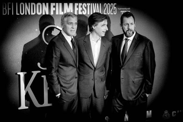 Jay Kelly UK premiere, BFI London Film Festival, Royal Festival Hall, London, 10 October 2025. George Clooney, Adam Sandler and Noah Baumbach attends the BFI London Film Festival; the UK premiere of JAY KELLY on Friday 10 October 2025 at Royal Festival Hall, London. Editors Note: Image converted to monochrome., Credit:Julie Edwards Avalon  Copyright: xJuliexEdwardsx xAvalonx 1044592755
