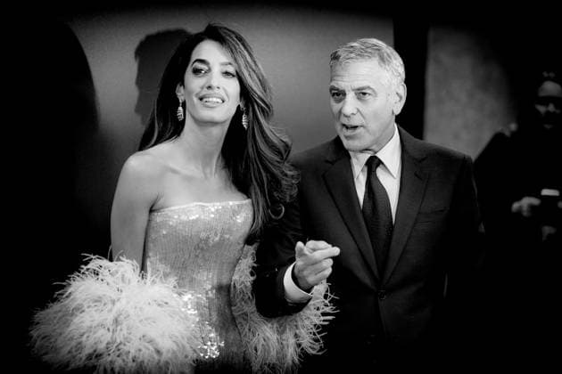Jay Kelly UK premiere, BFI London Film Festival, Royal Festival Hall, London, 10 October 2025. George Clooney and Amal Clooney attends the BFI London Film Festival; the UK premiere of JAY KELLY on Friday 10 October 2025 at Royal Festival Hall, London. Editors Note: Image converted to monochrome., Credit:Julie Edwards Avalon  Copyright: xJuliexEdwardsx xAvalonx 1044592879