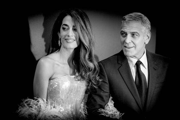 Jay Kelly UK premiere, BFI London Film Festival, Royal Festival Hall, London, 10 October 2025. George Clooney and Amal Clooney attends the BFI London Film Festival; the UK premiere of JAY KELLY on Friday 10 October 2025 at Royal Festival Hall, London. Editors Note: Image converted to monochrome., Credit:Julie Edwards Avalon  Copyright: xJuliexEdwardsx xAvalonx 1044592901