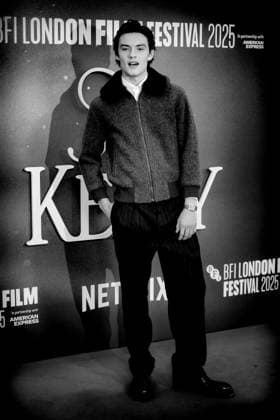 Jay Kelly UK premiere, BFI London Film Festival, Royal Festival Hall, London, 10 October 2025. Louis Partridge attends the BFI London Film Festival; the UK premiere of JAY KELLY on Friday 10 October 2025 at Royal Festival Hall, London. Editors Note: Image converted to monochrome., Credit:Julie Edwards Avalon  Copyright: xJuliexEdwardsx xAvalonx 1044592357