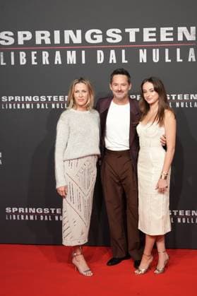 Jocelyne Cooper, Scott Cooper and Ava Cooper attend the Springsteen: Deliver Me From Nowhere photocall at Cinema Moderno in Rome (Italy), October 10, 2025. AntoniettaxBaldassarre
