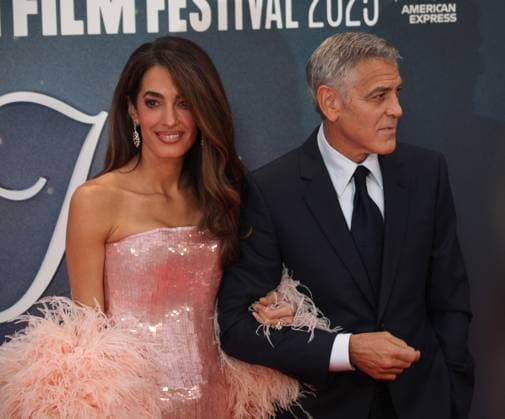 Jay Kelly premiere London, UK. George Clooney and Amal Clooney at the Jay Kelly premiere. 69th BFI London Film Festival. Royal Festival Hall. 10th October 2025. LMK11-S101025-002 Steve Bealing Landmark Media 