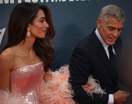 Jay Kelly premiere London, UK. George Clooney and Amal Clooney at the Jay Kelly premiere. 69th BFI London Film Festival. Royal Festival Hall. 10th October 2025. LMK11-S101025-002 Steve Bealing Landmark Media 