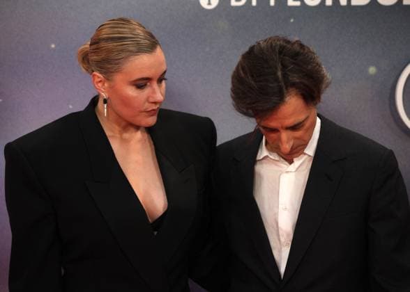 Jay Kelly premiere London, UK. Greta Gerwig, and Noah Baumbach at the Jay Kelly premiere. 69th BFI London Film Festival. Royal Festival Hall. 10th October 2025. LMK11-S101025-002 Steve Bealing Landmark Media 