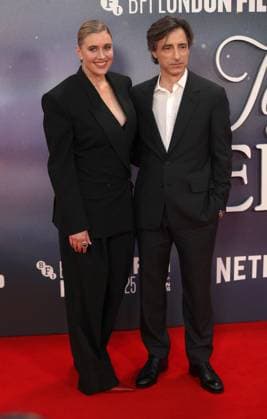 Jay Kelly premiere London, UK. Greta Gerwig, and Noah Baumbach at the Jay Kelly premiere. 69th BFI London Film Festival. Royal Festival Hall. 10th October 2025. LMK11-S101025-002 Steve Bealing Landmark Media 