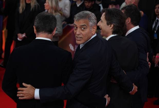 Jay Kelly premiere London, UK. David Heyman, George Clooney, Noah Baumbach and Adam Sandler at the Jay Kelly premiere. 69th BFI London Film Festival. Royal Festival Hall. 10th October 2025. LMK11-S101025-002 Steve Bealing Landmark Media 