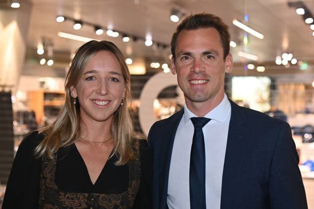 Franziska PREUSS with life companion Simon SCHEMPP Biathlete, Award Winner Outstanding Bavarian Sports Career, Bavarian Sports Award 2025 at BMW Welt, Red Carpet on 11 10 2025