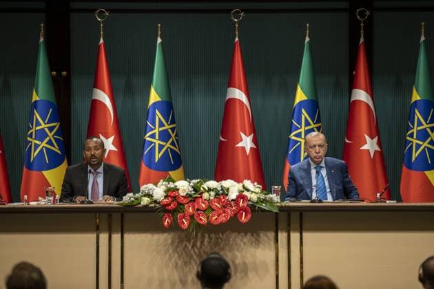 Recep Tayyip Erdogan - Abiy Ahmed in Ankara ANKARA, TURKEY - AUGUST 18: Turkish President Recep Tayyip Erdogan (R) and Ethiopian Prime Minister Abiy Ahmed (L) hold a joint press conference at the Presidential Complex in Ankara, Turkey on August 18, 2021. Ankara Turkey. Editorial use only. Please get in touch for any other usage.  Copyright: x2025xAnadoluxAlixBalÄ±kcÄ±x