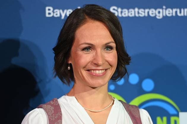 Magdalena NEUNER Ex biathlete, single picture, cropped single motif, portrait, portrait Bavarian Sports Award 2025 at BMW Welt, red carpet, red carpet on 11 10 2025