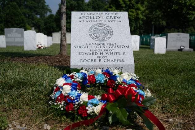 Apollo 1 Monument Dedication June 2, 2022 - Arlington, Virginia, USA - The Apollo 1 monument is seen at Arlington National Cemetery, Thursday, June 2, 2022, in Arlington, Va. The monument honors and memorializes the Apollo 1 crew of Virgil I. Gus Grissom, Edward H. White II, and Roger B. Chaffee. Copyright: xBillxIngalls NASAx