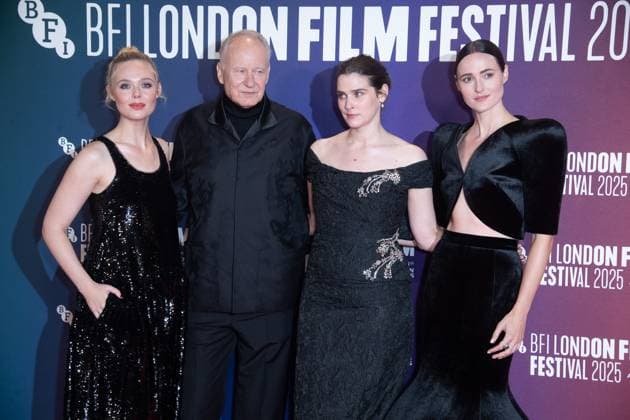 London Film Festival 2025 - Sentimental Value Arrivals at Royal Festival Hall, Southbank, London (L-R) - Elle Fanning, Stellan Skarsgard, Inga Ibsdotter Lilleaas, Renate Reinsve attends the Headline Gala of Sentimental Value at The 69th BFI London Film Festival at Royal Festival Hall, Southbank, London, England, UK on Sunday 12 October, 2025., Credit:Justin Ng Avalon UK, England, London, Royal Festival Hall, Southbank Copyright: xJustinxNgx xAvalonx 1045056295