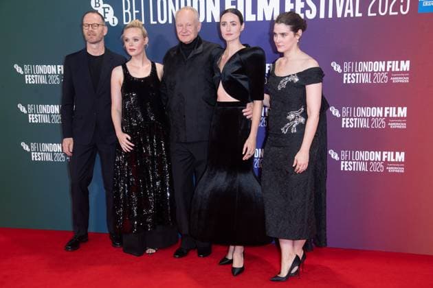 London Film Festival 2025 - Sentimental Value Arrivals at Royal Festival Hall, Southbank, London (L-R) - Director Joachim Trier, Elle Fanning, Stellan Skarsgard, Inga Ibsdotter Lilleaas, Renate Reinsve attends the Headline Gala of Sentimental Value at The 69th BFI London Film Festival at Royal Festival Hall, Southbank, London, England, UK on Sunday 12 October, 2025., Credit:Justin Ng Avalon UK, England, London, Royal Festival Hall, Southbank Copyright: xJustinxNgx xAvalonx 1045056306