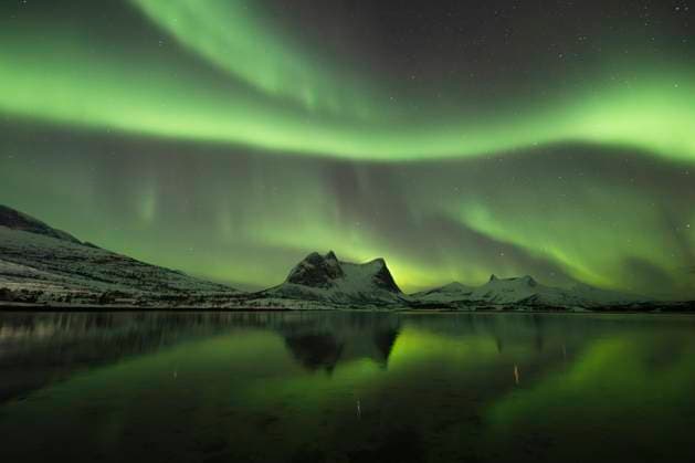 Northern lights over Stortind mountain peak, Nordland, Norway Ballangen, Nordland, Norway CR_XCPU251009A-1861854-01