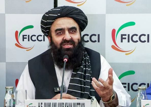 RECORD DATE NOT STATED Foreign Minister Mawlawi Amir Khan Muttaqi speaks during a roundtable discussion at FICCI New Delhi, Oct 13 (ANI): Foreign Minister Mawlawi Amir Khan Muttaqi speaks during a roundtable discussion at FICCI, in New Delhi on Monday. (ANI Video Grab) New Delhi Delhi India Copyright: xANIx ANI_20251013227