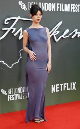 British actress Mia Goth attends the premiere of Frankenstein at the 69th BFI London Film Festival in London, England on Monday October 13, 2025.  LON20251013125 RUNExHELLESTAD