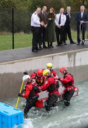 The Prince and Princess of Wales Visit Northern Ireland 14 10 2025. Cookstown, UK. The Prince and Princess of Wales during a visit to the Northern Ireland Fire and Rescue Service Learning and Development College in Cookstown, Northern Ireland. The Prince and Princess met with Chief Fire & Rescue Officer, Aidan Jennings and learned how the college equips trainees with the skills, resilience and expertise needed to help keep everyone in Northern Ireland safe. Their Royal Highnesses then engaged with two training scenarios: a warehouse space where there was a variety of simulated incidents and drills ongoing, and the flood-water rescue training space to see a simulation of a casualty being rescued from a fast-flowing river. During these scenar  Copyright: xPetexMaclainex xAvalonx 1045438286
